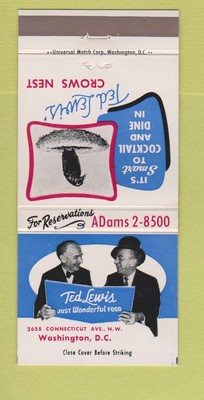 Matchbook Cover - Ted Lewis Restaurant Washington DC Crow's Nest 30 Strike