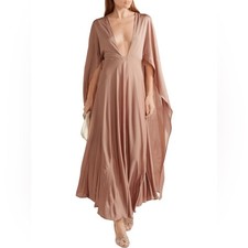 Valentino Cape Effect Silk Jersey Maxi Dress Gown Taupe $7400 Retail