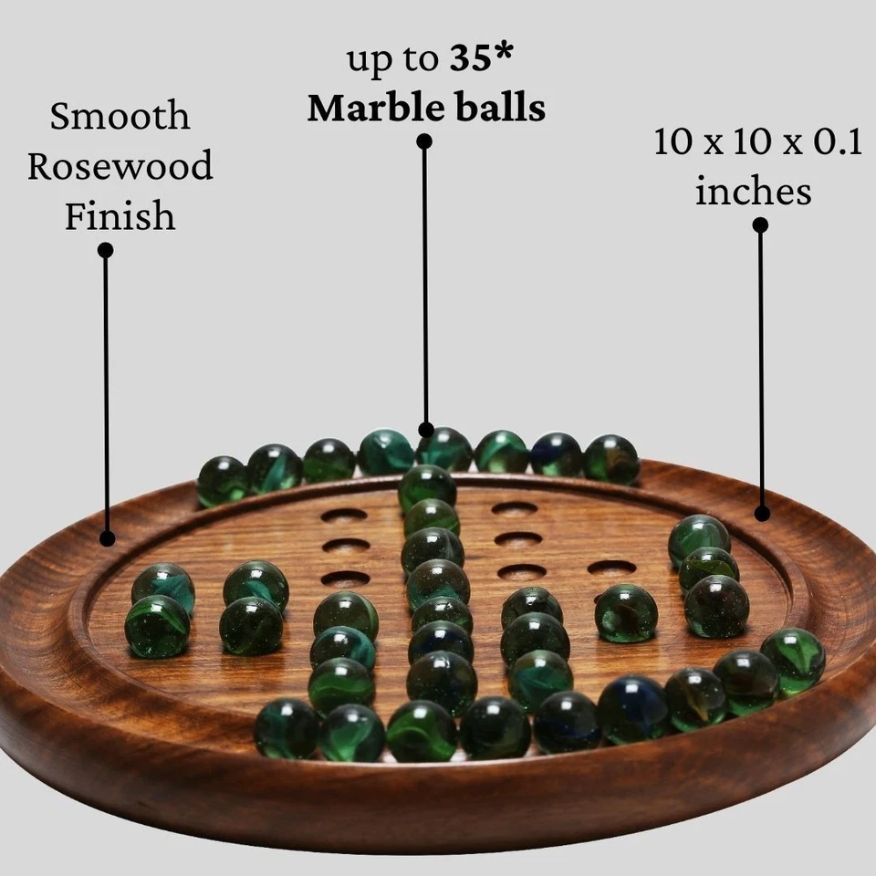 Wooden Solitaire Board Game 10 Inch - Brain Vita, Peg Marble Puzzle, Mind Teaser - Image 3 of 4