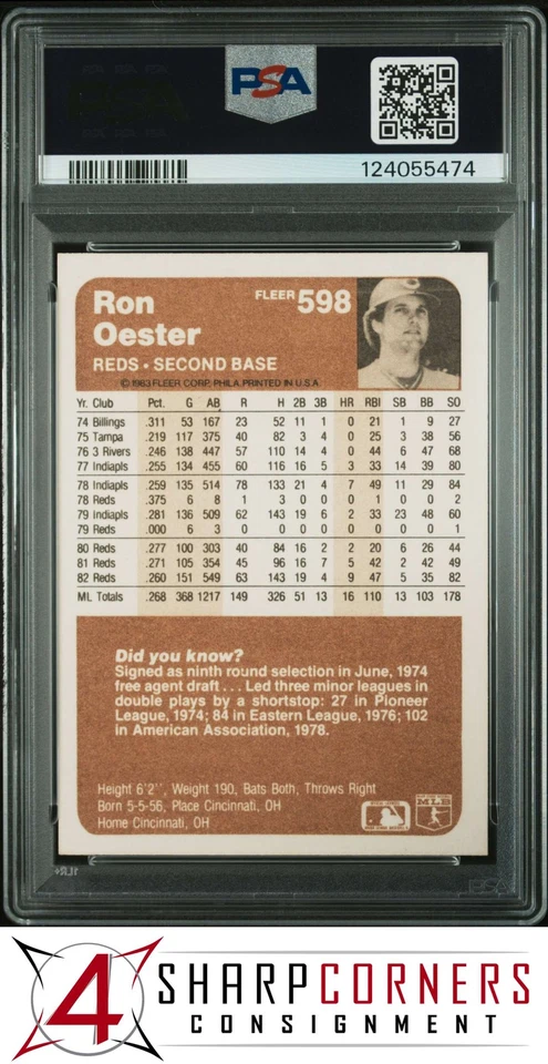 1983 FLEER #598 RON OESTER REDS POP 6 PSA 10 - Image 2 of 3