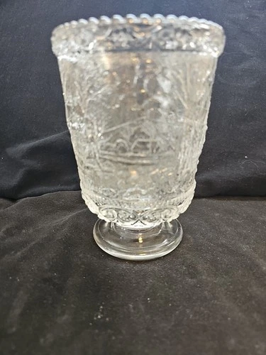 Fenton clear glass Currier & Ives pattern fairy light or candle holder