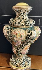 Vintage Capodimonte Style Pierced Porcelain Urn Table Lamp with Cherubs & Floral Relief — listing 4