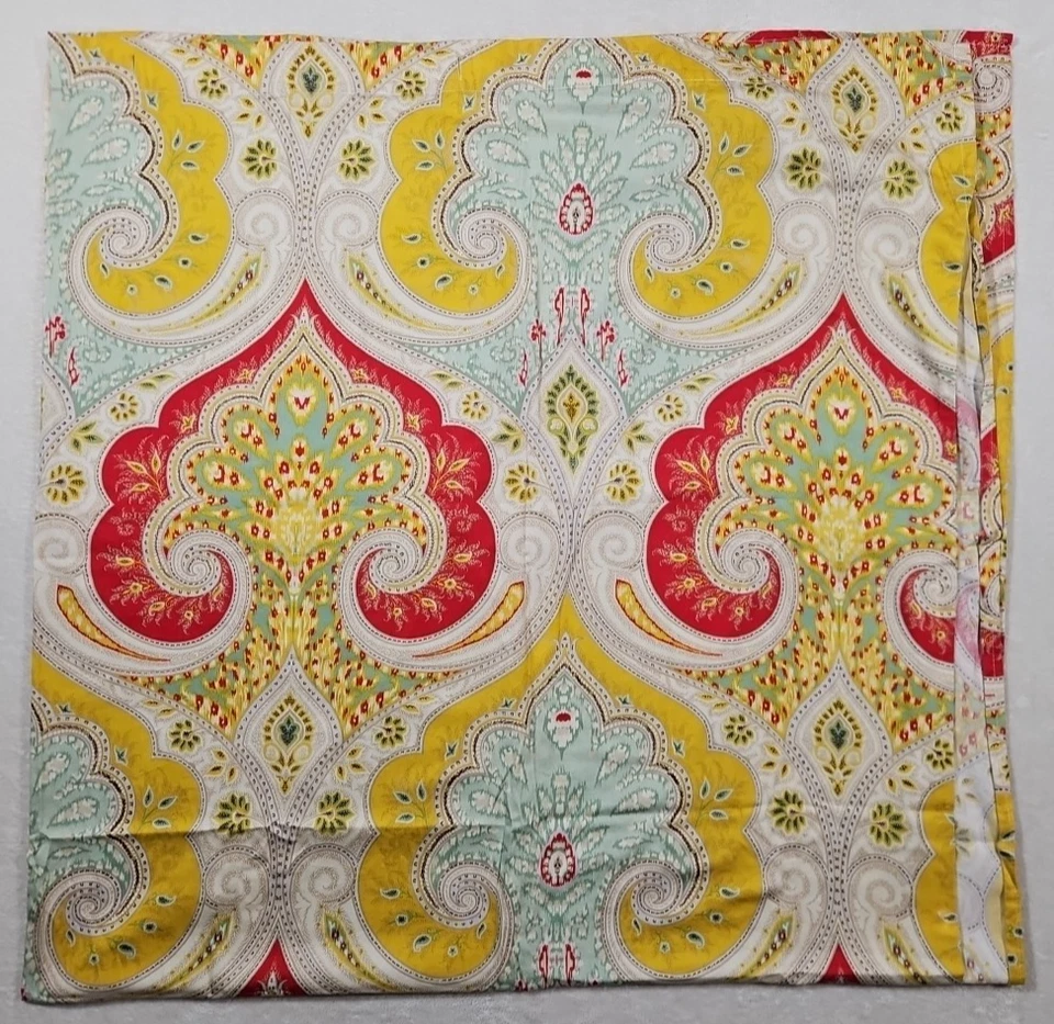 ECHO 斋浦尔浴帘波西米亚佩斯利红色黄色绿色棉织物 72x72 — 第 2/4 张图片