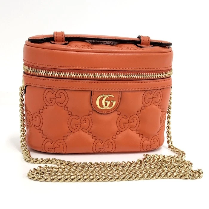 Sac à bandoulière chaîne GUCCI GG Matlasse mini sac poignée supérieure orange 723770