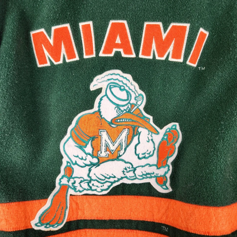 Chaqueta De Colección Miami Hurricanes Para Hombres L/G Verde Naranja NCAA Lana Años 90 Nuez moscada por Campri Foto 3 de 4