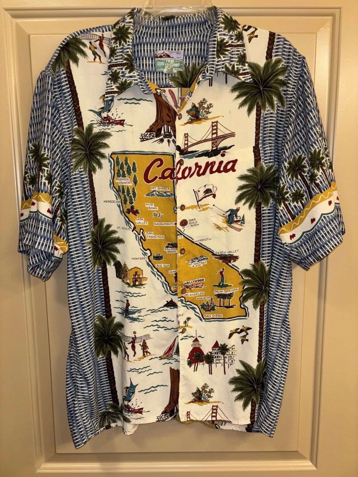 VINTAGE REYN SPOONER CALIFORNIA STATE Hawaiian BUTTON UP Shirt Size L