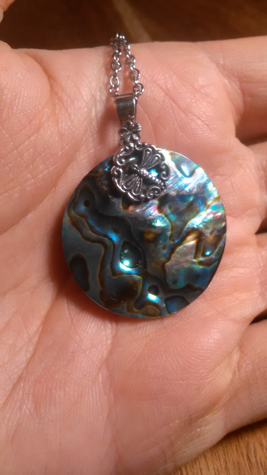 Abalone Shell Sterling Silver Dragonfly Pendant Stainless Steel Necklace