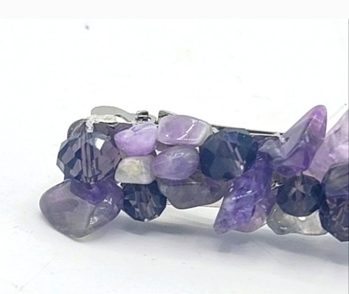 Amethyst Chip & Faceted Bead Barrette Hair Clip Baris Transparent Filament Set - Picture 2 of 10