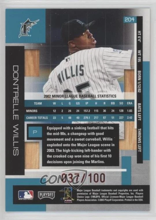 2003 Playoff Absolute Memorabilia Rookies Spectrum /100 Dontrelle Willis #204 - Image 2 of 2