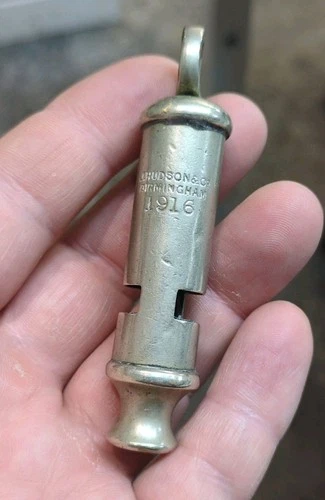 ANTIQUE HUDSON WW1 1916 TRENCH WHISTLE PATENT 572708 BIRMINGHAM SOMME MILITARY