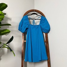 Zara SMALL Blue Puff Sleeve Cut Out Back Mini Dress