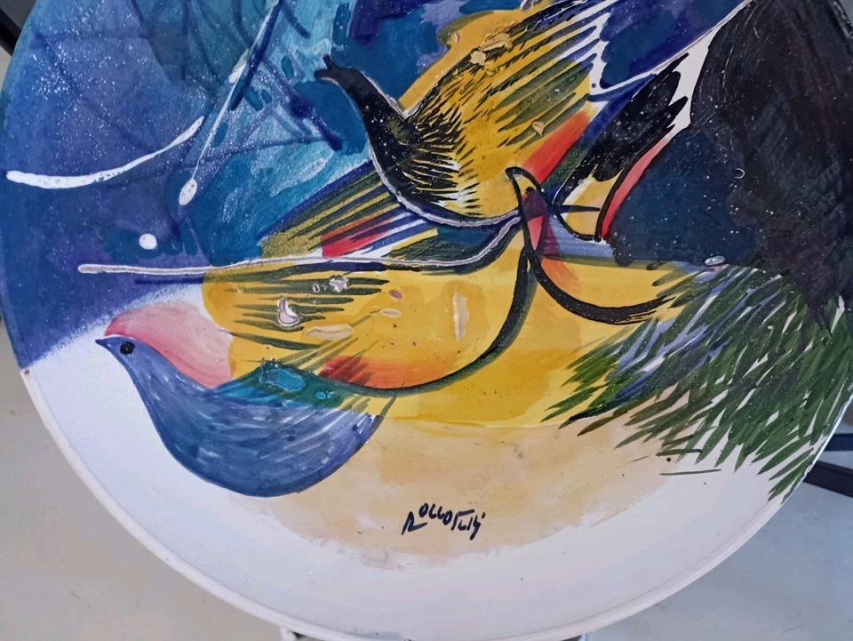 PIATTO DA PARETE MICHELE ROCCOTELLI PEZZO UNICO DIPINTO A MANO RARO - Immagine 3 di 4