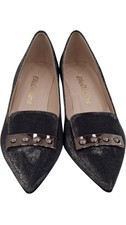 Ellie Dickins Tessuto Notturno Nero Heels UK Size 9 Metallic Studded Preloved