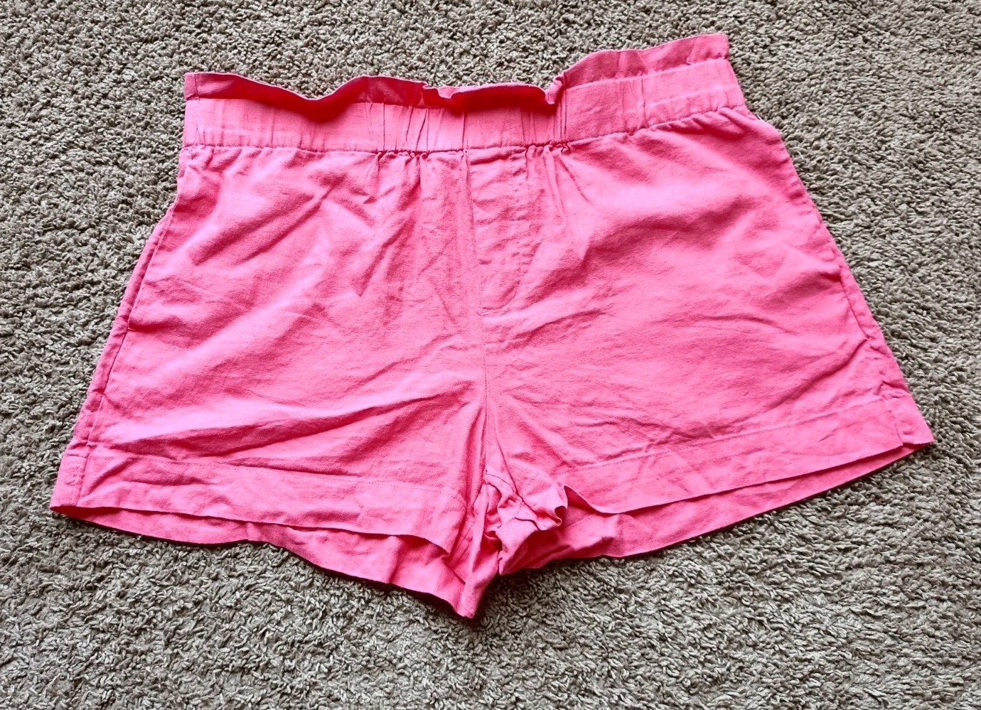 A New Day Shorts Womens XL Pink Linen Blend Paperbag Waist Pull-On Pockets