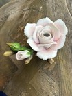 Porcelain Rose Flower Figurine, Pink White Green Brown Floral Decorative Decor — photo 1