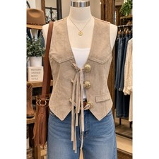 Vintage Genuine Suede Western Star Concho Fringe Vest Size 9