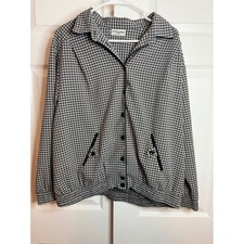 Alfred Dunner Vintage Black White Grid Check Button Front Jacket 16W Made in USA