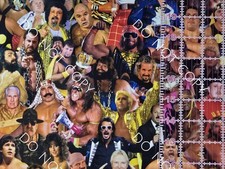 100 Cotton Woven Novelty Fabric WWF Wrestling By The 1/4 Yard 9x56