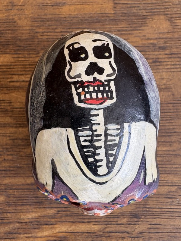 Hand Painted Mexican Folk Art  Skull Day of the Dead Clay 4" x 3"