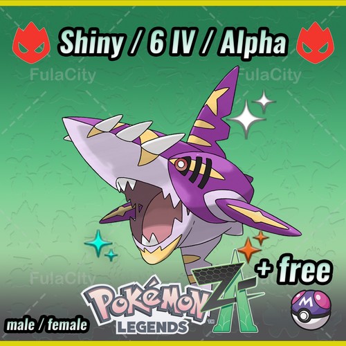 Sharpedo Pokemon Legends ZA ⚫ Shiny 6 IV 🟢 Alpha ⚫ @ Master Ball