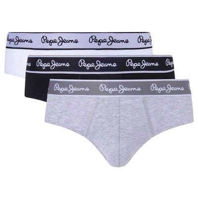 Pepe Jeans Men's Briefs, 3 Pack - Underwear, Cotton, Logo Waistband, Solid Color