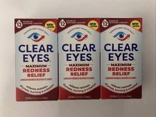 Clear Eyes, Maximum Redness Relief Eye Drops, 0.5 Fl. Oz. (3 Boxes )EXP. 08/2026