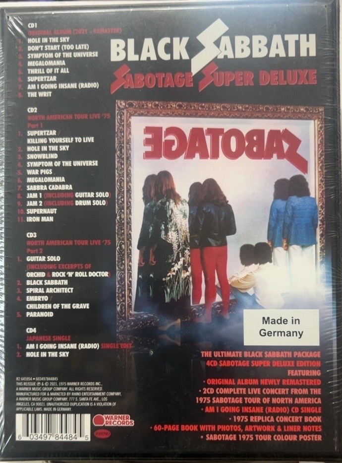 BLACK SABBATH -SABOTAGE SUPER DELUXE EDITION - 4 CD BOX SET -NEW