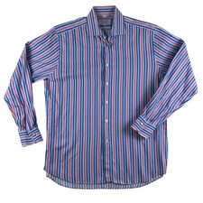 Charles Tyrwhitt Dress Shirt Mens 17 34/35 Blue Stripe Slim Fit Long Sleeve