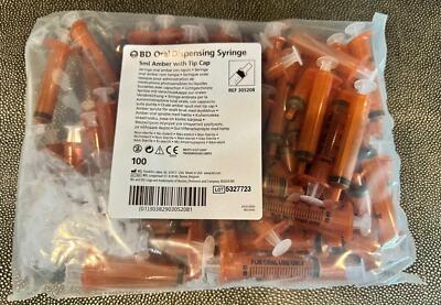 BD 5cc/5mL Oral Medicine Dose Syringe Dispenser +Cap 100 Amber Baxa Exactamed