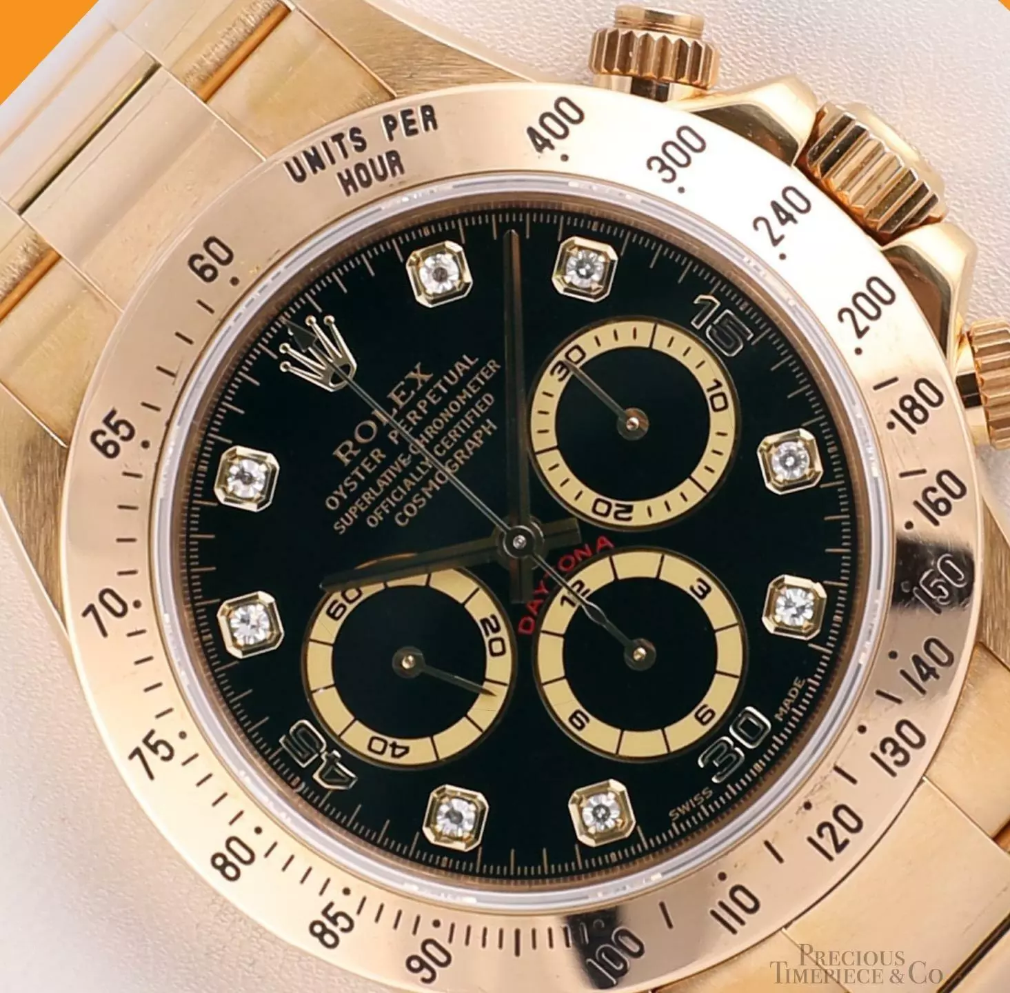 Rolex Mens Daytona 16528 18k Yellow Gold 40mm Factory Black Diamond Dial-1997