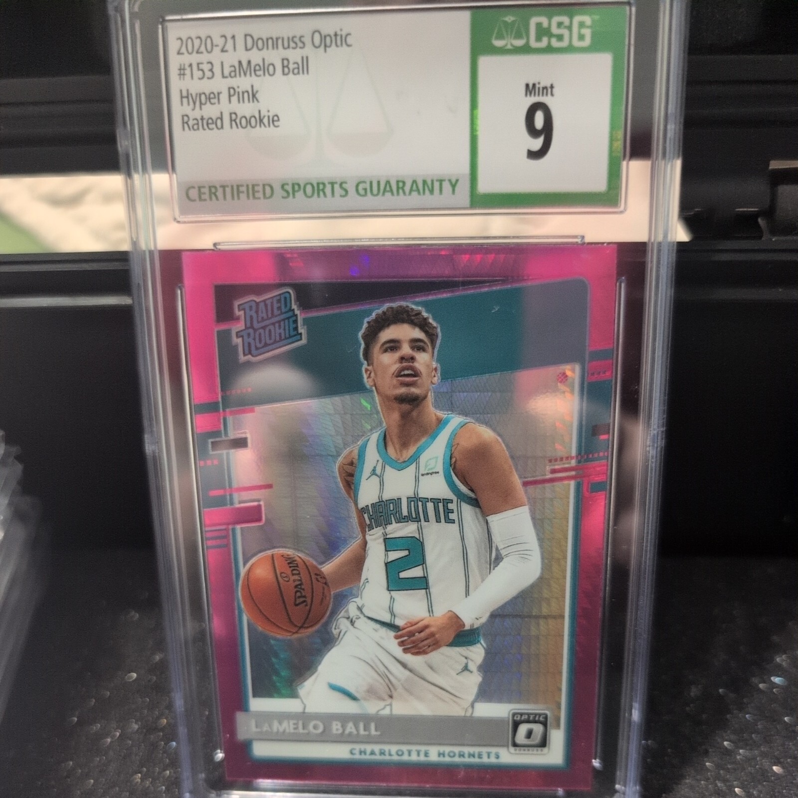 2020-21 Panini Donruss Optic -Rookie Hyper Pink Prizm #153 LaMelo Ball (RC)psa 9