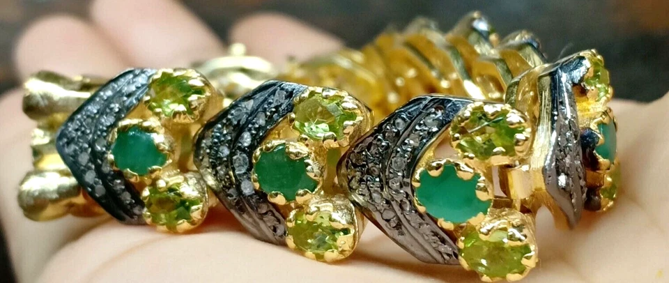 Smaragd Edelstein Armband, 925 Massiv Silber Hell Labe Diamant Peridot Armband - Bild 4 von 4