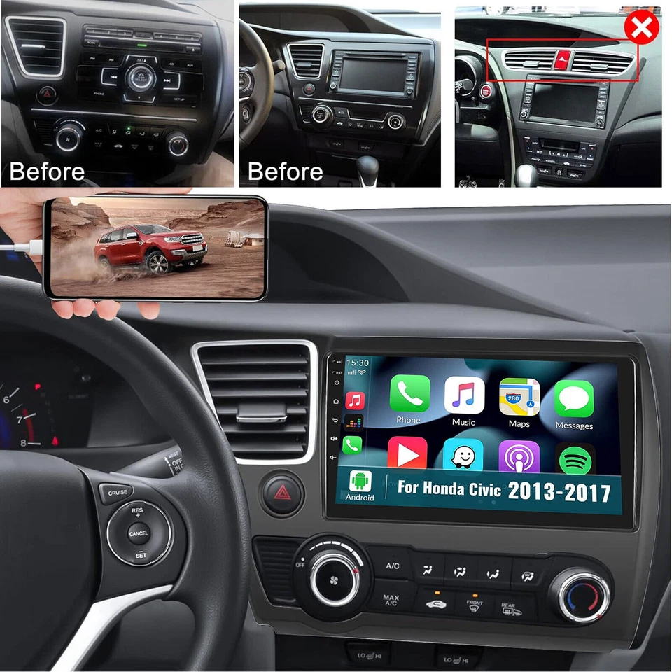 For Honda Civic 2013-2015 Android 13.0 Car Stereo Radio GPS Apple CarPlay 2+32GB Foto 4 de 4