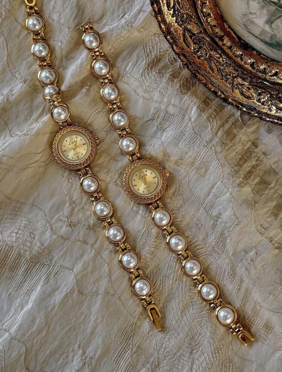 Vintage Gold Women\'s Watch with Faux Pearl Band – Elegant Quartz Gift Vintage Faberge Faux Pearl Women main image 3