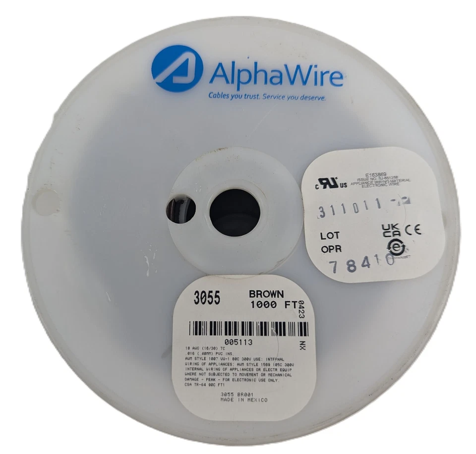 1000' 18AWG многожильный провод Alpha 3055 BR001 коричневый ПВХ UL1007/1568 300 В НОВЫЙ - Изображение 3 из 4