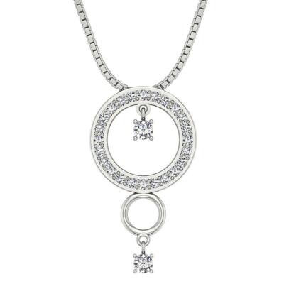 Circle Pendant Necklace Natural Hanging Diamond VVS1 E 0.55 Carat 14K White Gold