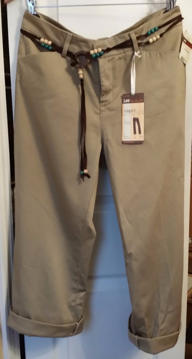 LEE One True Fit CAPRI Above Ankle PANTS Womens 7/8 Med Khaki NWT