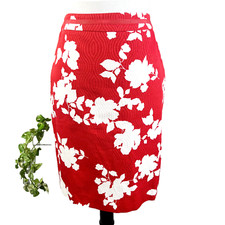 Talbots Skirt size 4 Petite Red White Floral Pencil Knee Wedding Career Church