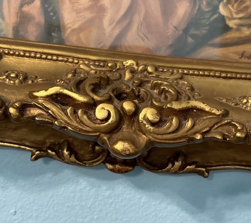 Antiker geschichteter Bilderrahmen Gold vergoldet verziert großer Gemälde 17” x 14” mit Druck - Bild 7 von 23