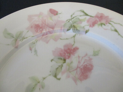 Set 6 Fine Antique Victorian Elegant Pink Roses Austrian Porcelain Dinner Plates