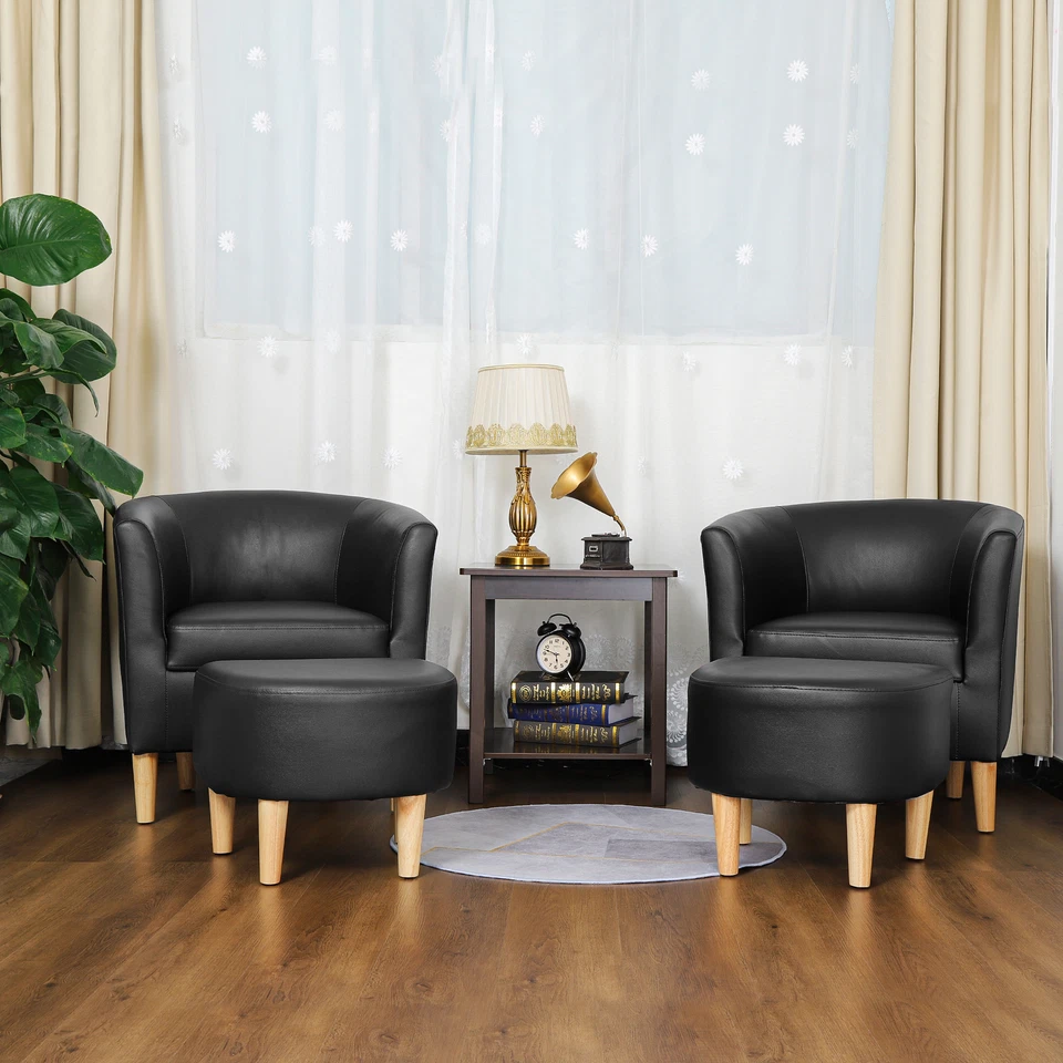 Faux Leather Accent Arm Chair Single Sofa Seat Upholstered W/Ottoman Living Room - Image 2 of 4