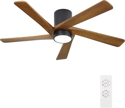 54'' Matte Black Flush Mount Ceiling Fan with Lights & Remote, 6-Speed Motor