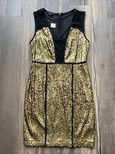 Metaphor Missy Cocktail Sleeveless Gold Glitter Black Mini Dress Lined Small NWT