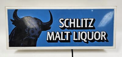 1970's Schlitz Bull Malt Liquor Light Up Advertising Sign Works 19.5'' x 7.75''
