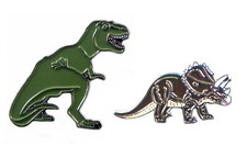 Tyrannosaurus T. Rex & Triceratops Dinosaur Metal Enamel Pin Badges Prehistoric