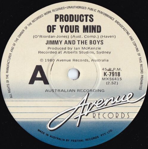 Jimmy & The Boys OZ ORIGINAL 45 Products of your mind EX '80 New Wave Glam Rock    - Imagen 1 de 1