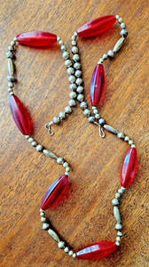 Vintage Czech Bohemian Red Faceted & Sterling Silver Trade Bead Necklace