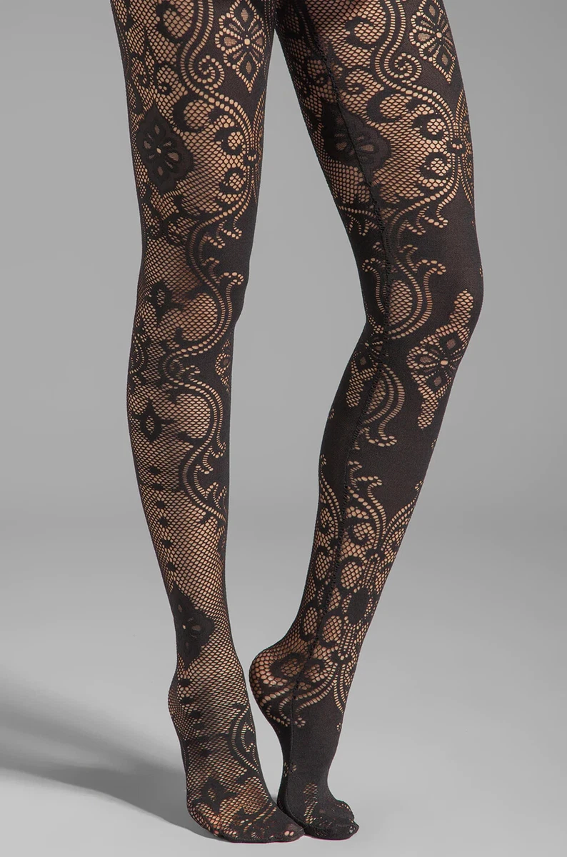 Yummie Tummie Bernadette Baroque Lace Legwear Leggings Black YT2