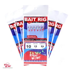 5pks Size 10 Fish WOW! Sabiki Rig w/ 6 Red hooks Mylar Skin Glow bead Piscatore 
