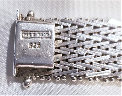 Vintage 1970s-80s Wide Woven Mesh Sterling Bracelet Signed